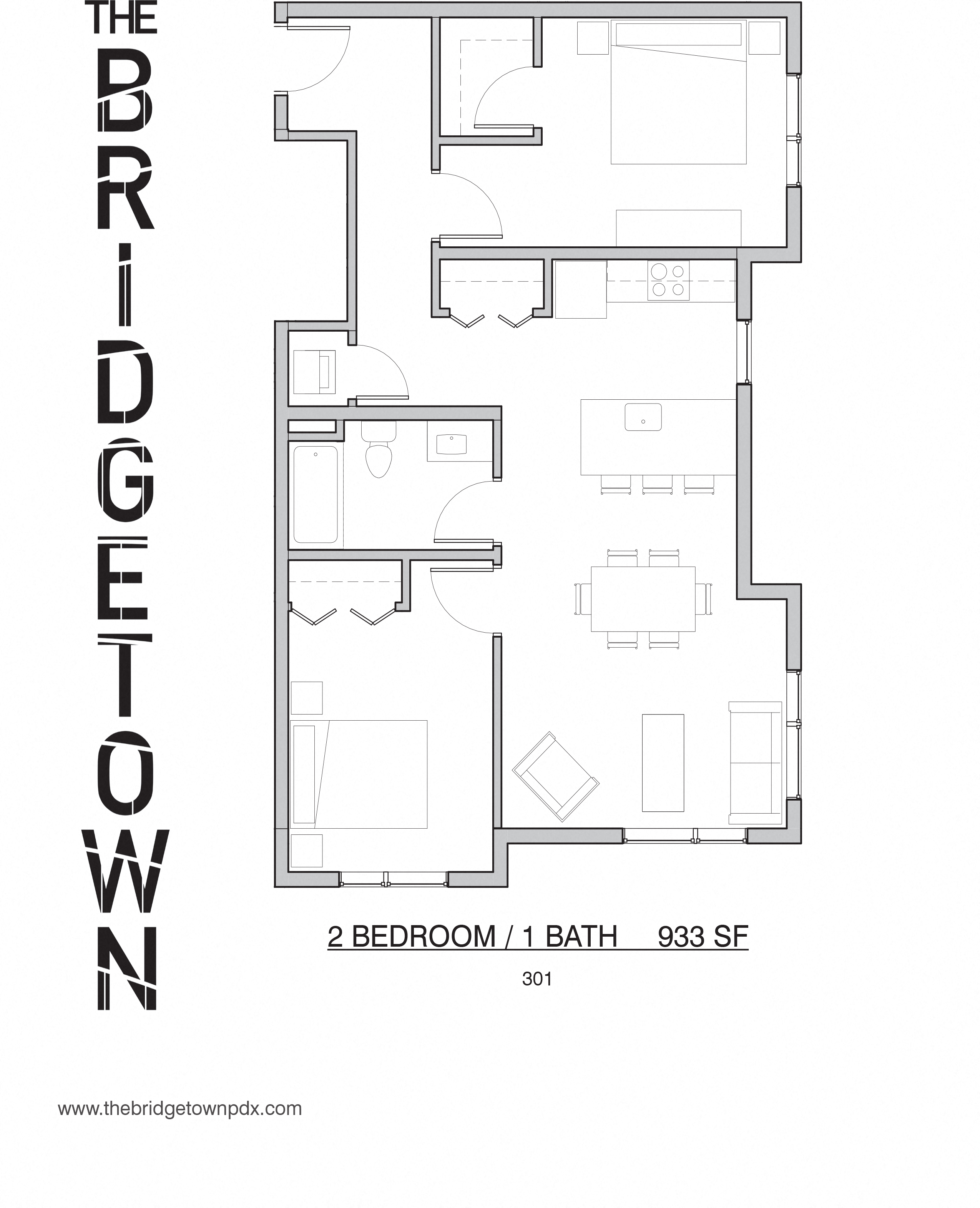 Bridgetown - Two Bedroom One Bathroom Floor Plan 3